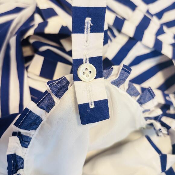 J Crew Dress Womens 2 Blue White Maxi Cross Back Ruffle Hem Summer Striped - Picture 12 of 14